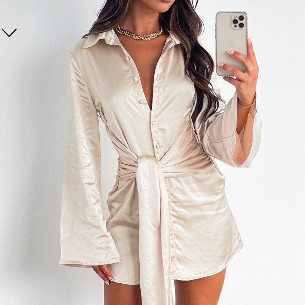 White Fox Night Out Long Sleeve Mini Dress Champagne
